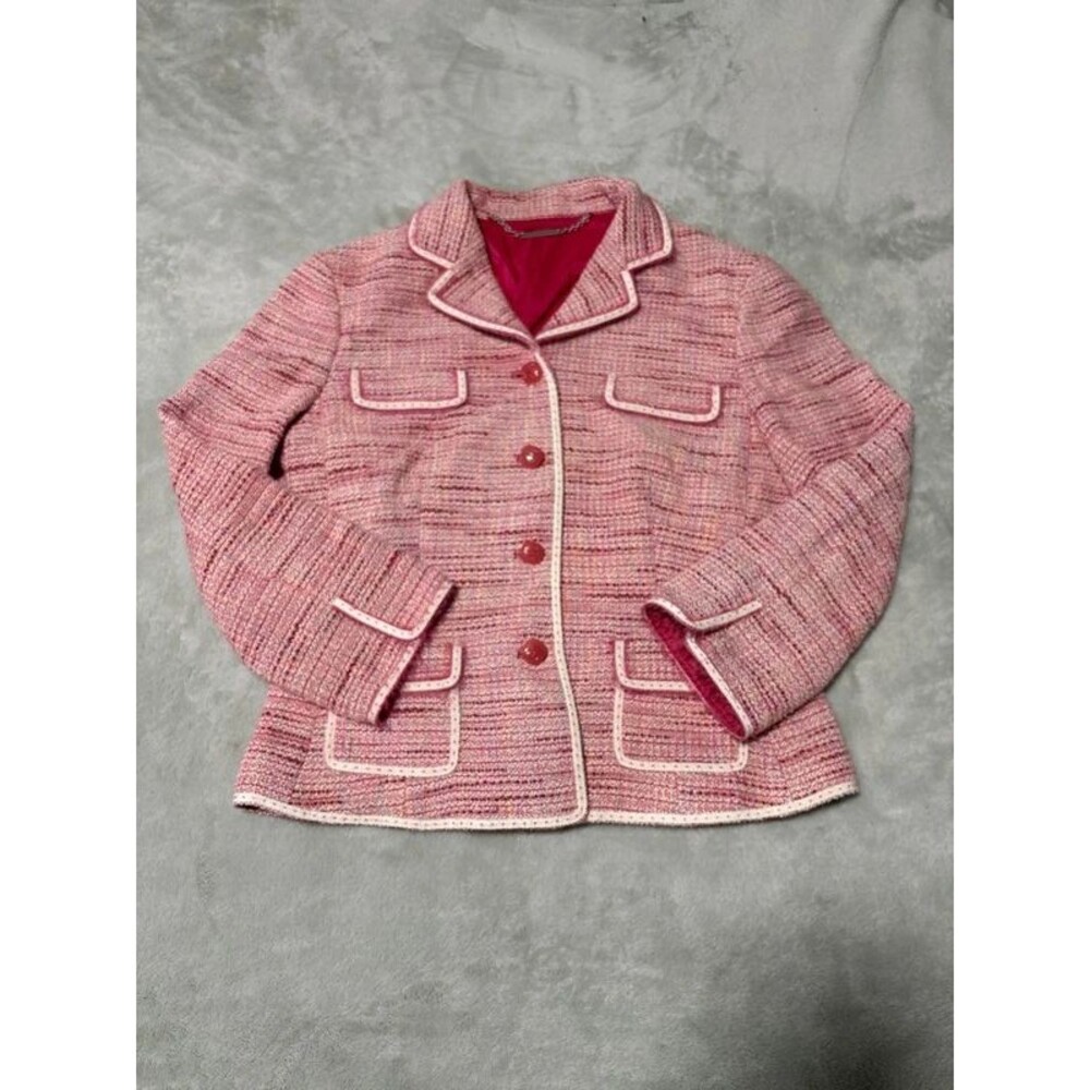 Women’s blazer jacket coat pink tweed long sleeve Y2K preppy grandmacore cottage